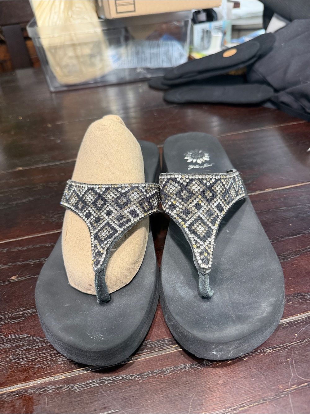 Yellow Box Black Beaded Sandal